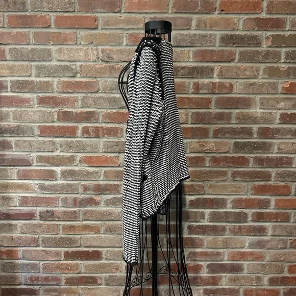 Tart Black & White Cardigan, Suede Shoulders & Silver Chain Stitching, Medium - Picture 3 of 8